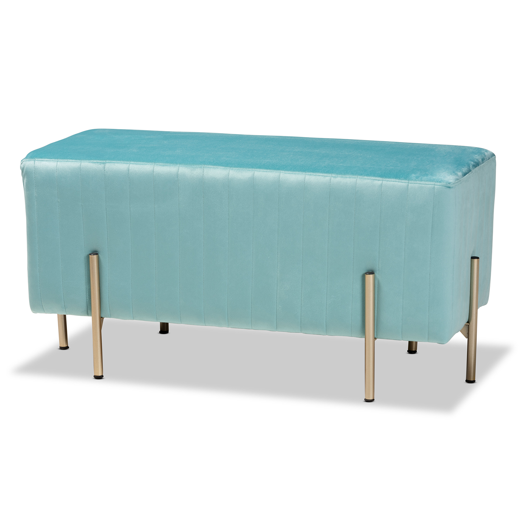 Baxton Studio Helaine Contemporary Glam and Luxe Sky Blue Fabric Upholstered and Gold Metal Bench Ottoman
